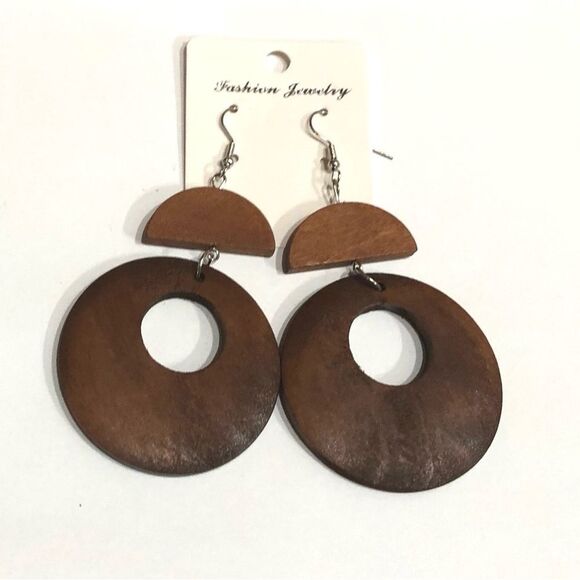 Boho Geometric Wooden Hippie Hoop Earrings - 218 - Picture 4 of 8